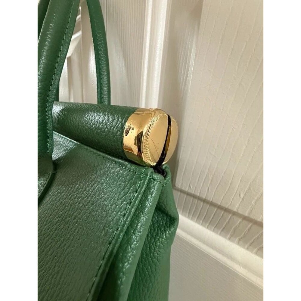 Italian Leather Green Satchel Shoulder Bag Made in Italy - Picture 10 of 17